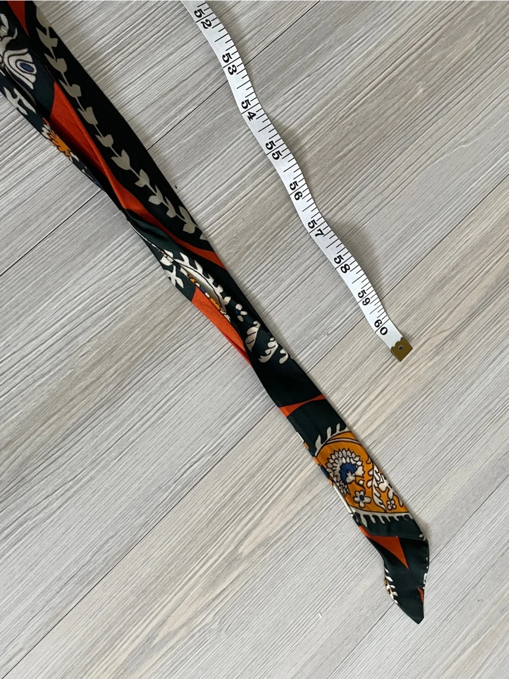 Silk-Feel Black and Orange Patterned Hair Scarf
